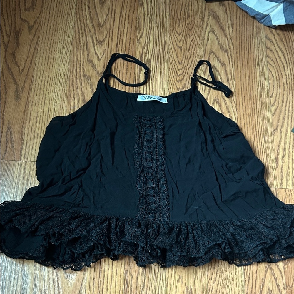 Paradise Black Ruffled Camisole